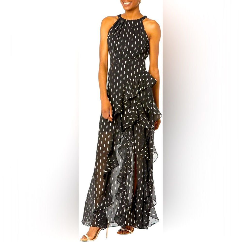Betsy & Adam™ Long Halter Chiffon Clip Dot Sz 14